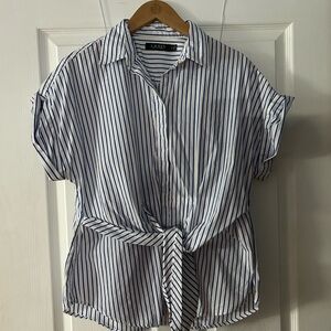 Ralph Lauren White Shirt with Blue Stripes and Green Label
